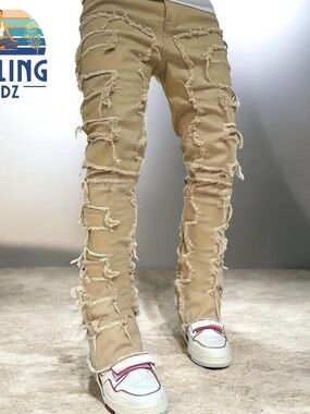 Men's Small 30-32 Waist Ripped Jeans Retro Street Style Spliced Slim Jeans